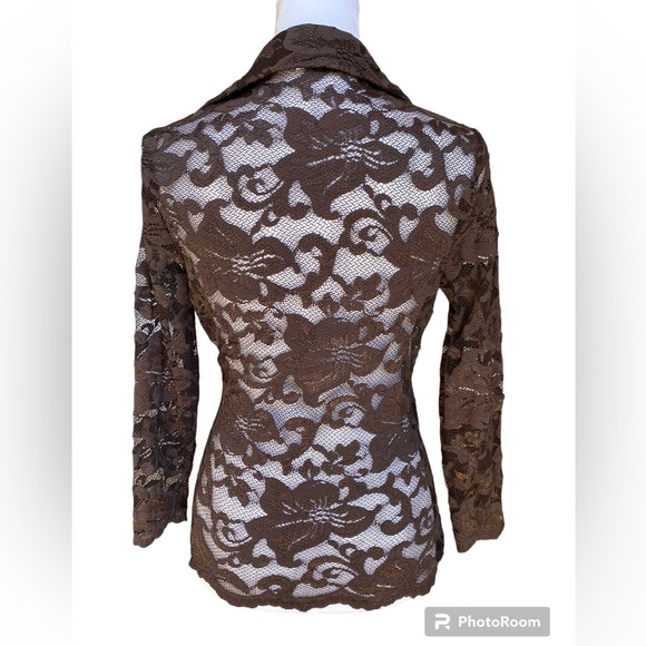 NWOT Women’s Cache Brown Long Sleeve Lace Top size Small - Picture 2 of 4